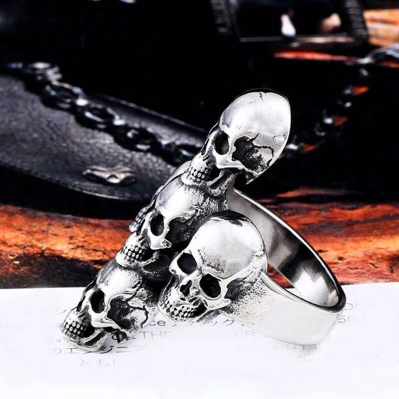 Multi Skull Ring in Stainless Steel – Gothic Punk Biker Statement Jewelry