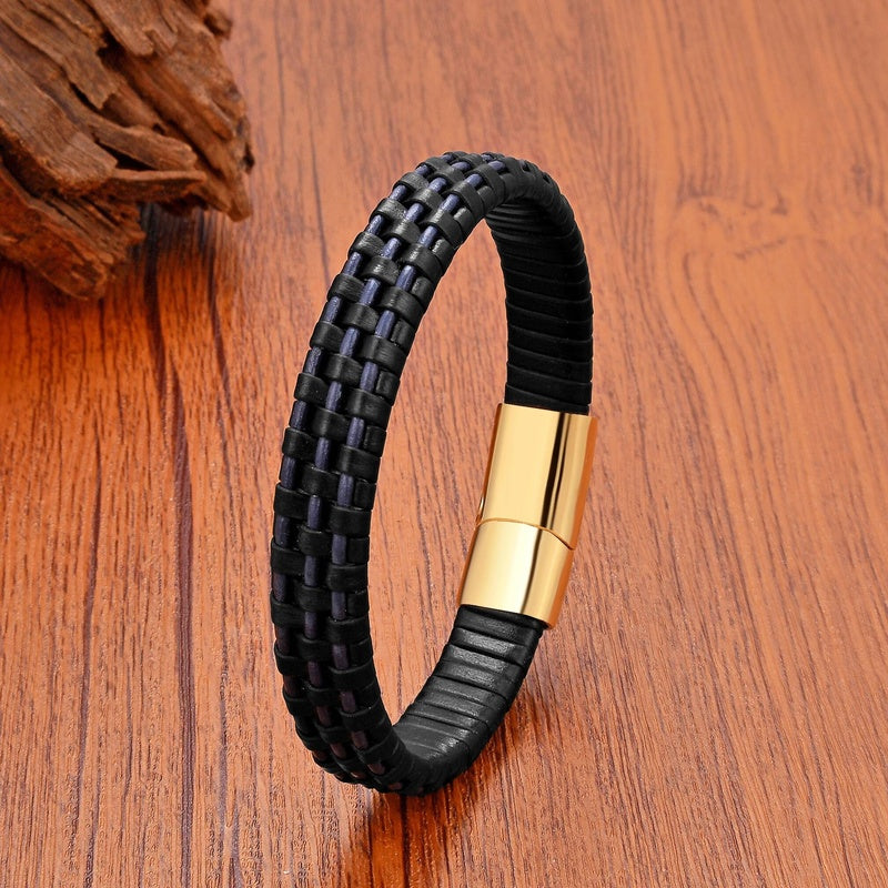 Men's Black and Red Leather Bracelet for Unique Gifts Gold-Style A