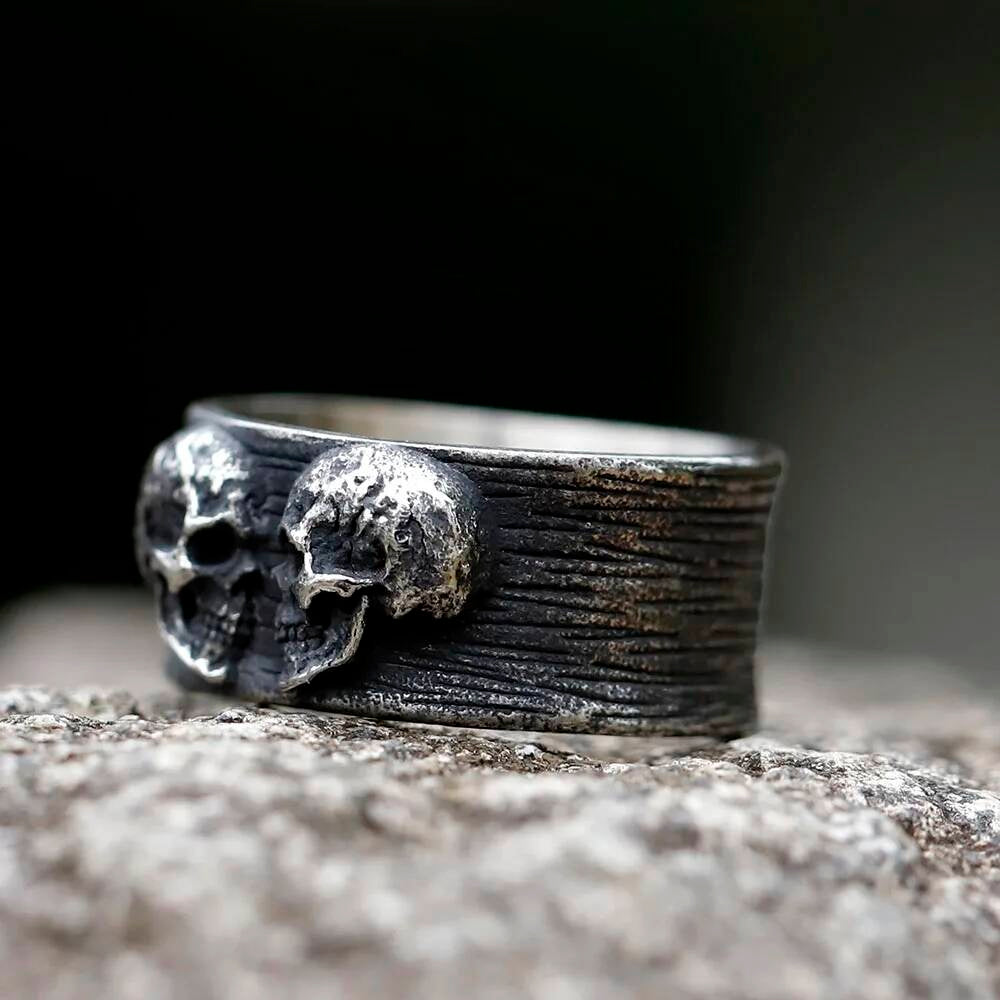 Double Headed Skull Ring - Gothic Punk 316L Stainless Steel Men's Jewelry