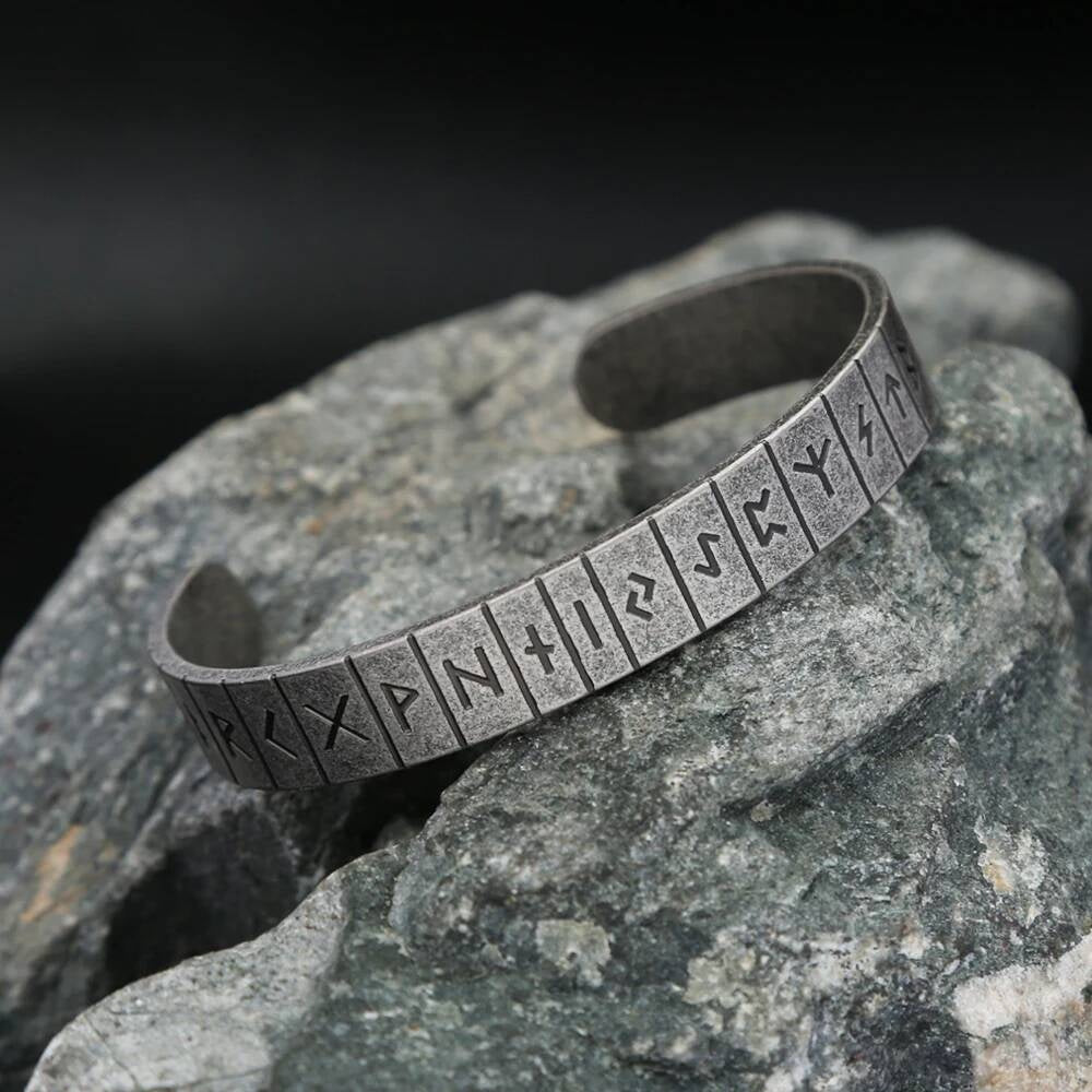 Norse Rune Bracelet – Elder Futhark Viking Stainless Steel Cuff Bangle
