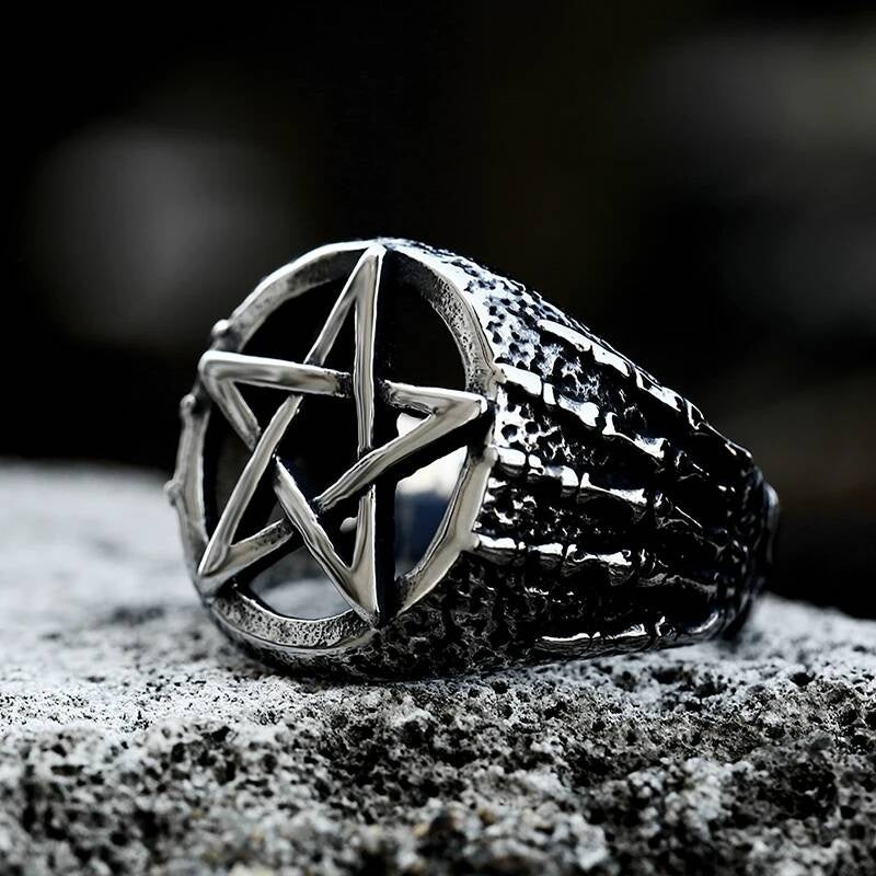 316L Stainless Steel Pentagram Ring Gothic Skull Biker Jewelry