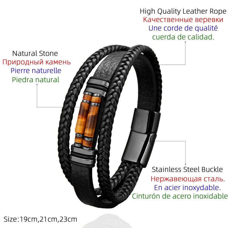 Trend Natural Stone Beads Bracelets Bohemia Jewelry Vintage Multilayer Leather Chain Friendship Bangles Boyfriend Gifts