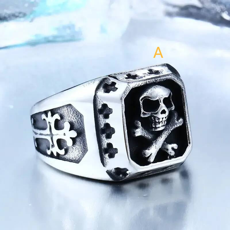 316L Stainless Steel Skull Crossbones Ring Gothic Punk Biker Jewelry