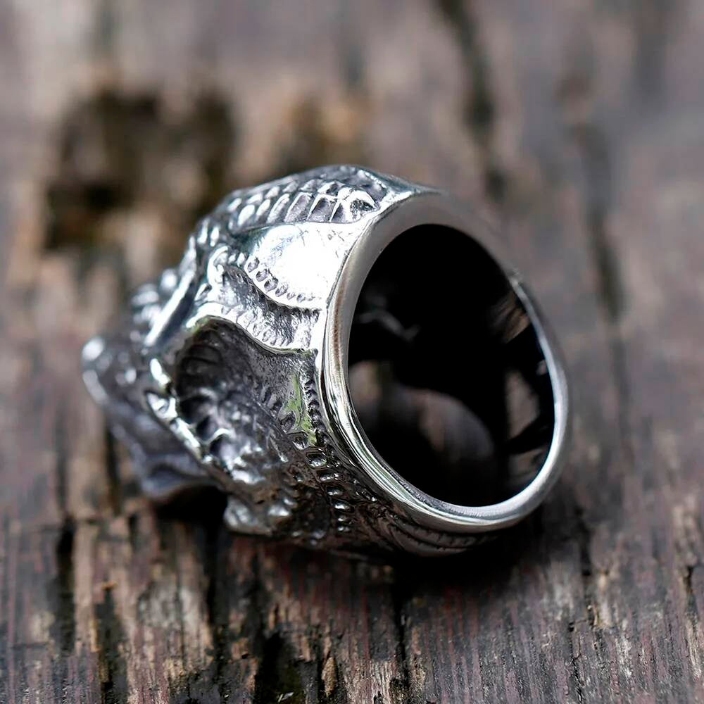 Hand-Carved Rough Skull Ring - Domineering Stainless Steel Biker Jewelry