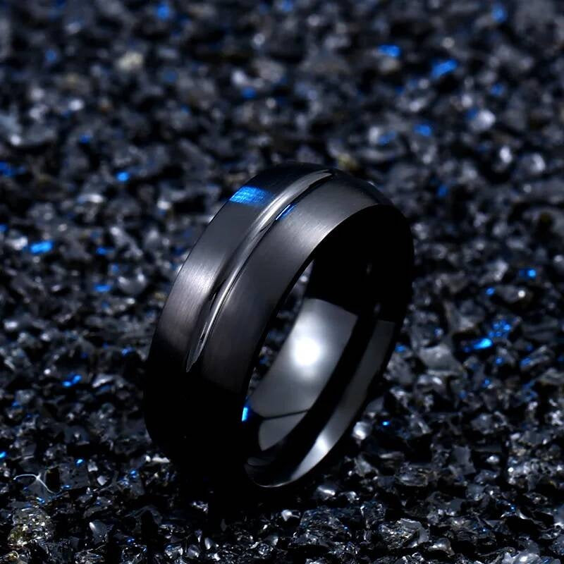 Matte Black Stainless Steel Band Ring Minimalist Unisex Jewelry