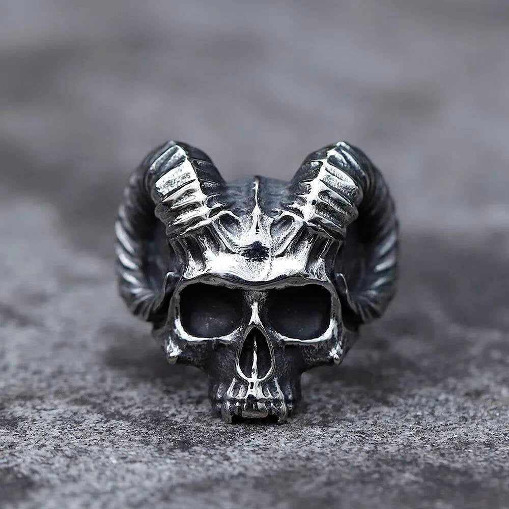 Evil Ancient Rune Devil RING For Teens Gothic Punk Horned Men's Rings