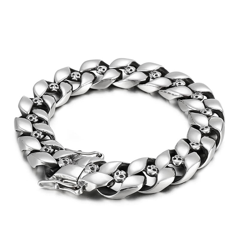 Cuban Link Chain With Skull Charm Bracelet Men Punk Jewelry