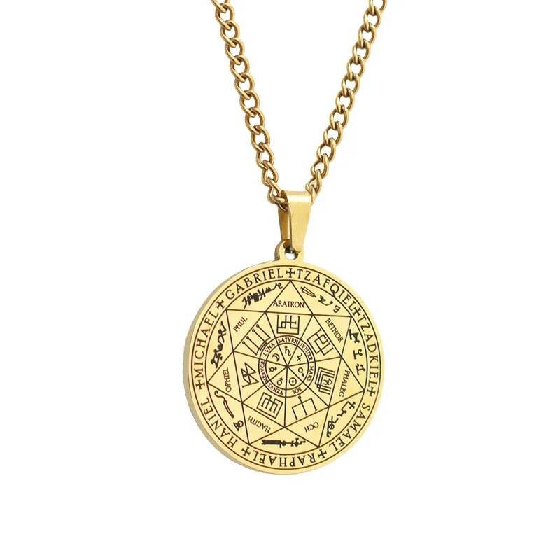 Hells Angels Stainless Steel Coin Necklace For Men Solomon Talisman Pendant Accessories Gold Color 60cm