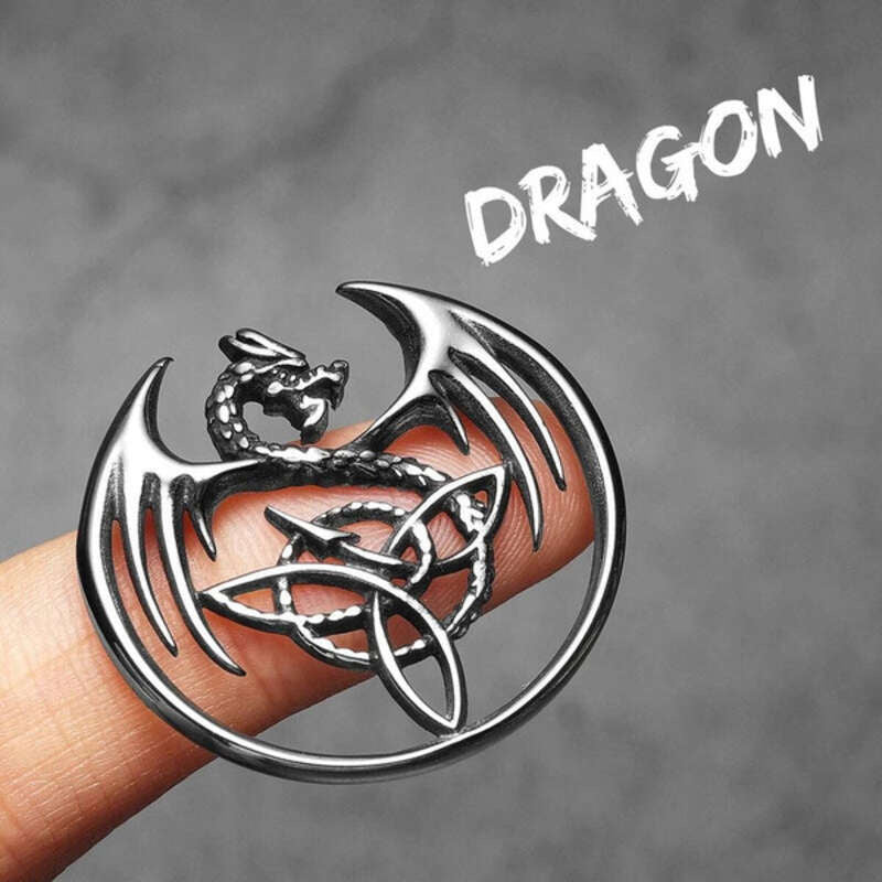 Dragon Trinity Knot Pendant – Celtic Viking Necklace in Stainless Steel N1516-Only Pendant