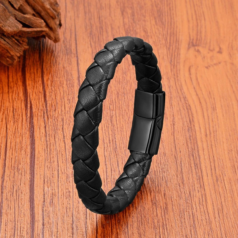 Men's Brown Leather Bracelet for Classic Gifts Black Buckle-C