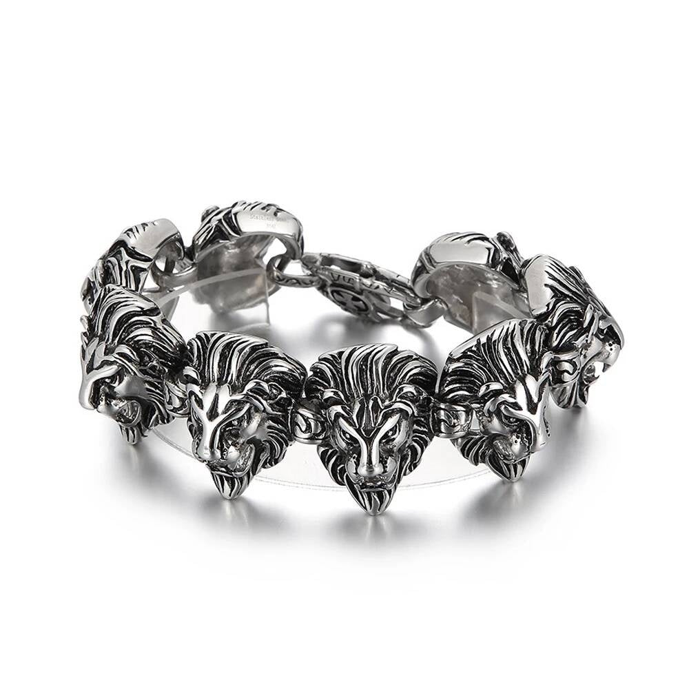 Stainless Steel Lion Head Chain Bracelet – Bold King’s Power Jewelry Style A