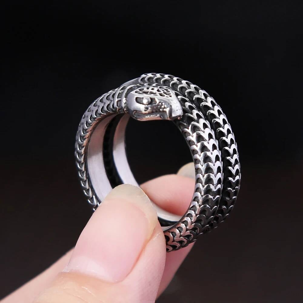 Vintage Viking Snake Ring – 316L Stainless Steel Gothic Biker Amulet Band