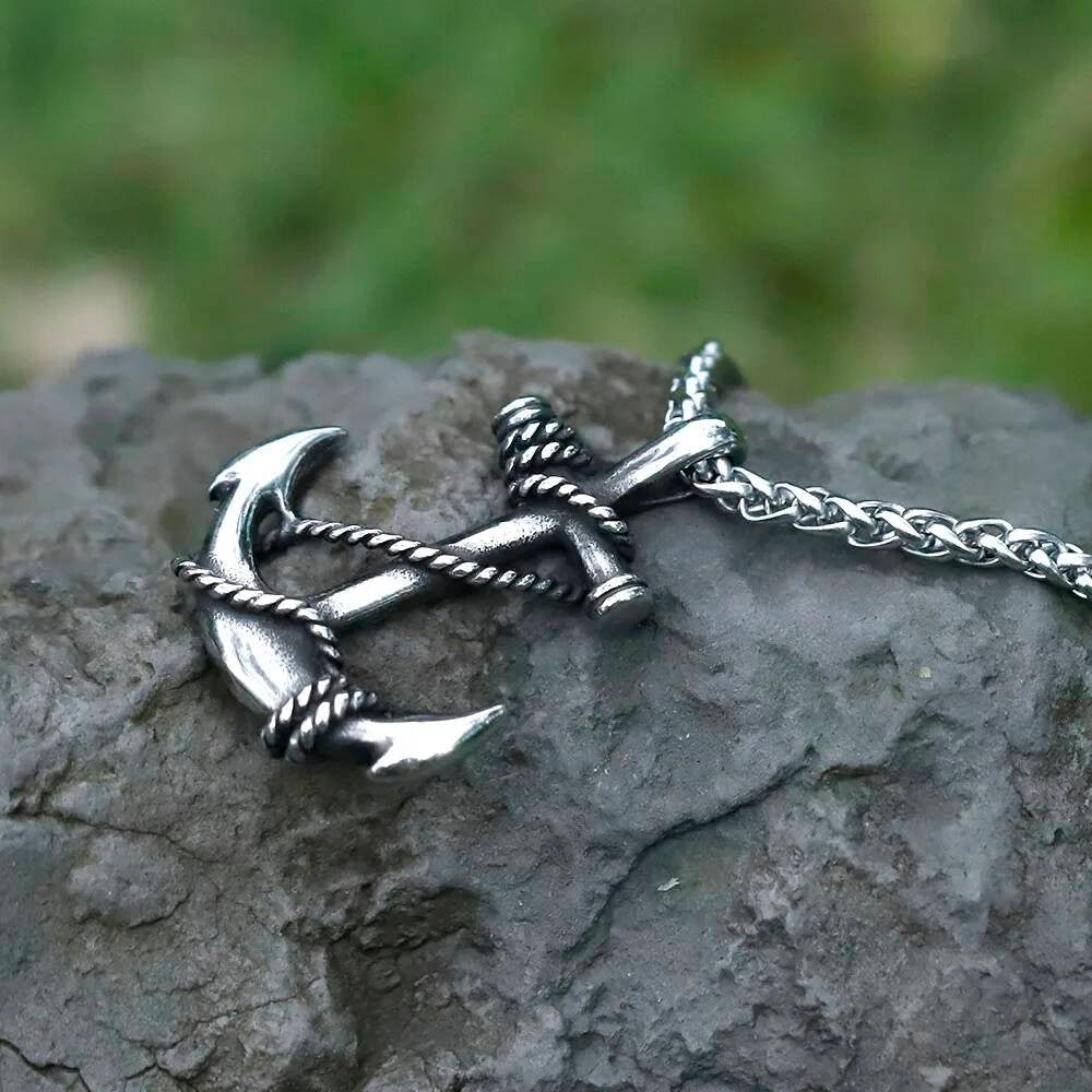 Nautical Anchor Pendant Necklace - Stainless Steel Rope-Wrapped Anchor Charm for Men