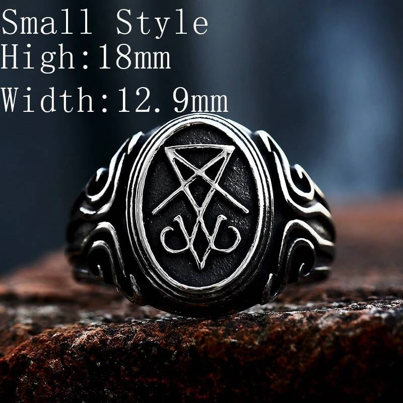 316L Stainless Steel Lucifer Sigil Ring Gothic Occult Jewelry BR8-946 Small
