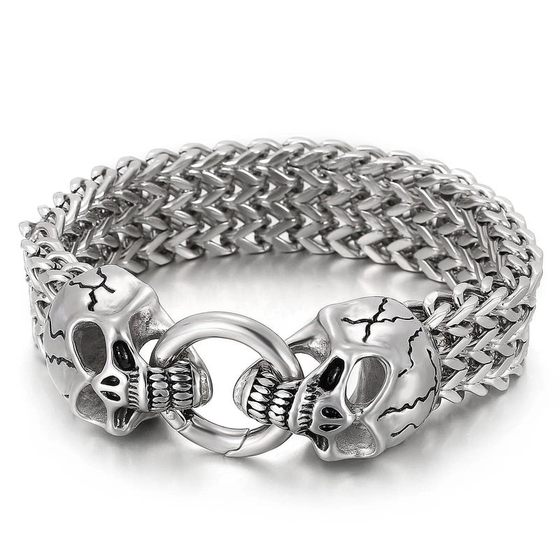18mm Big Skull Head Bracelet With Mesh Chain Stainless Steel Charm Jewelry Steel Color 22.5cm