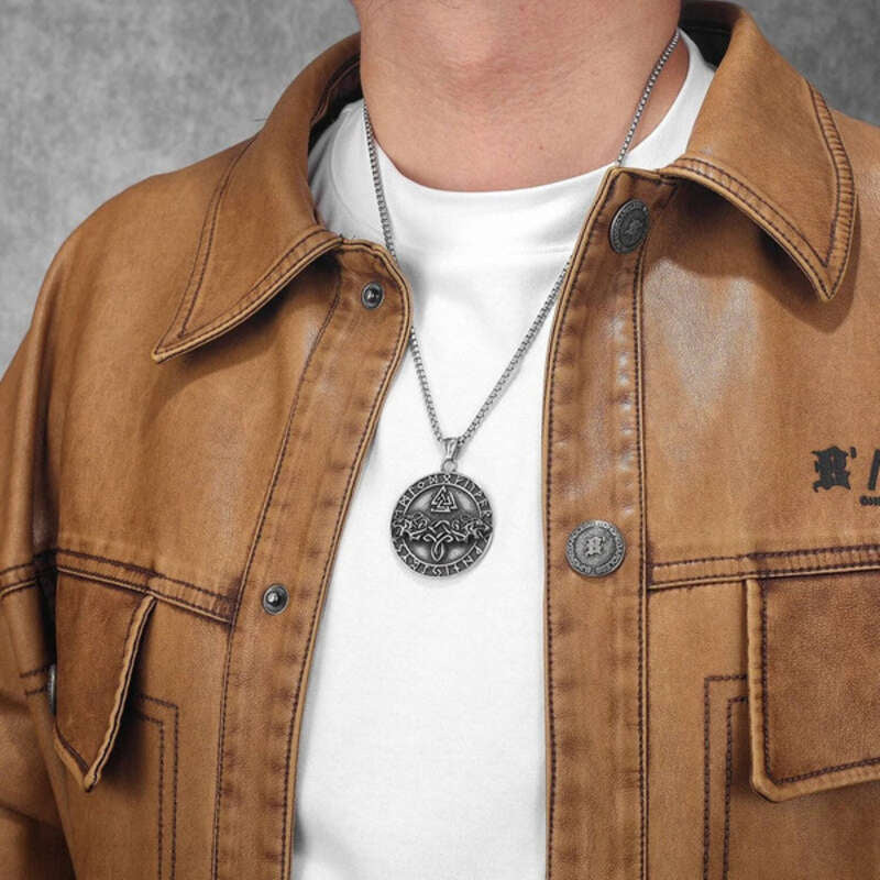 316L Stainless Steel Valknut Wolf Rune Pendant – Norse Viking Amulet Necklace