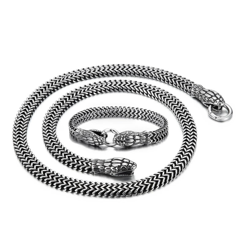 8mm Snake Necklace & Bracelet Jewelry Set Men Women Stainless Steel 316L Gold/Sier Color Mesh Chain Lover Gift Steel Color