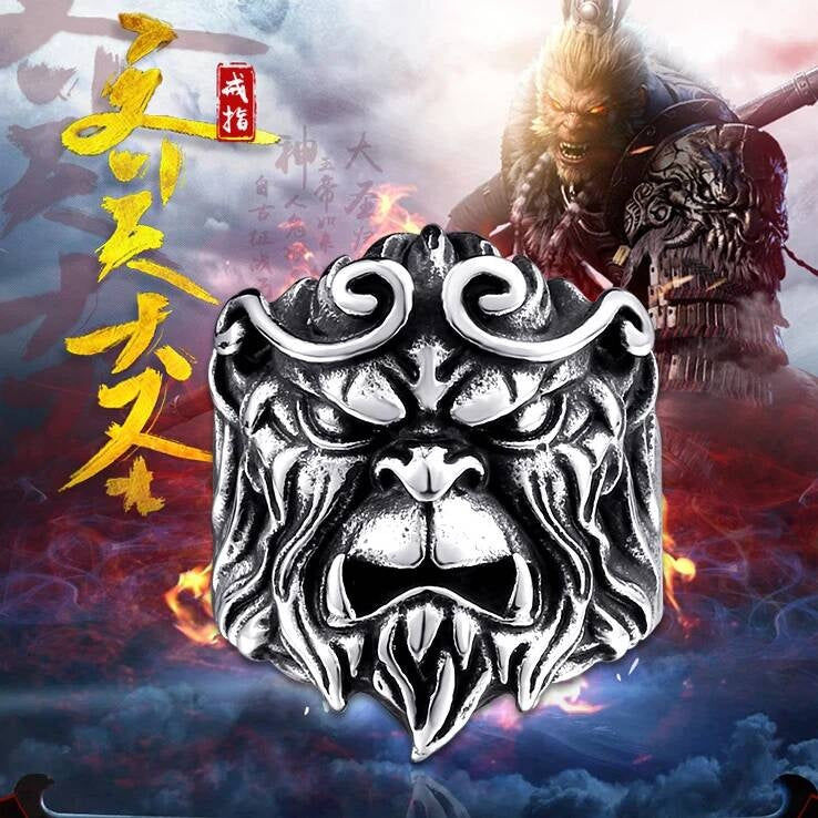 Wukong Head Ring – 316L Stainless Steel Mythical Monkey King Band