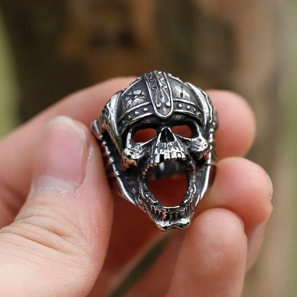 Mahakali Helmet Skull Ring - Gothic Stainless Steel Vintage Punk Jewelry