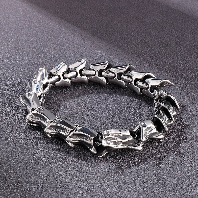 316L Stainless Steel Dinosaur Bone Bracelet Men Link Charm Rock Jewelry