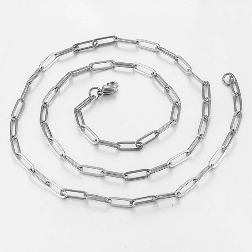 1Pc Width 4mm Hip Hop Stainless Steel Flat Cable Link Chain Necklace For Men and Women