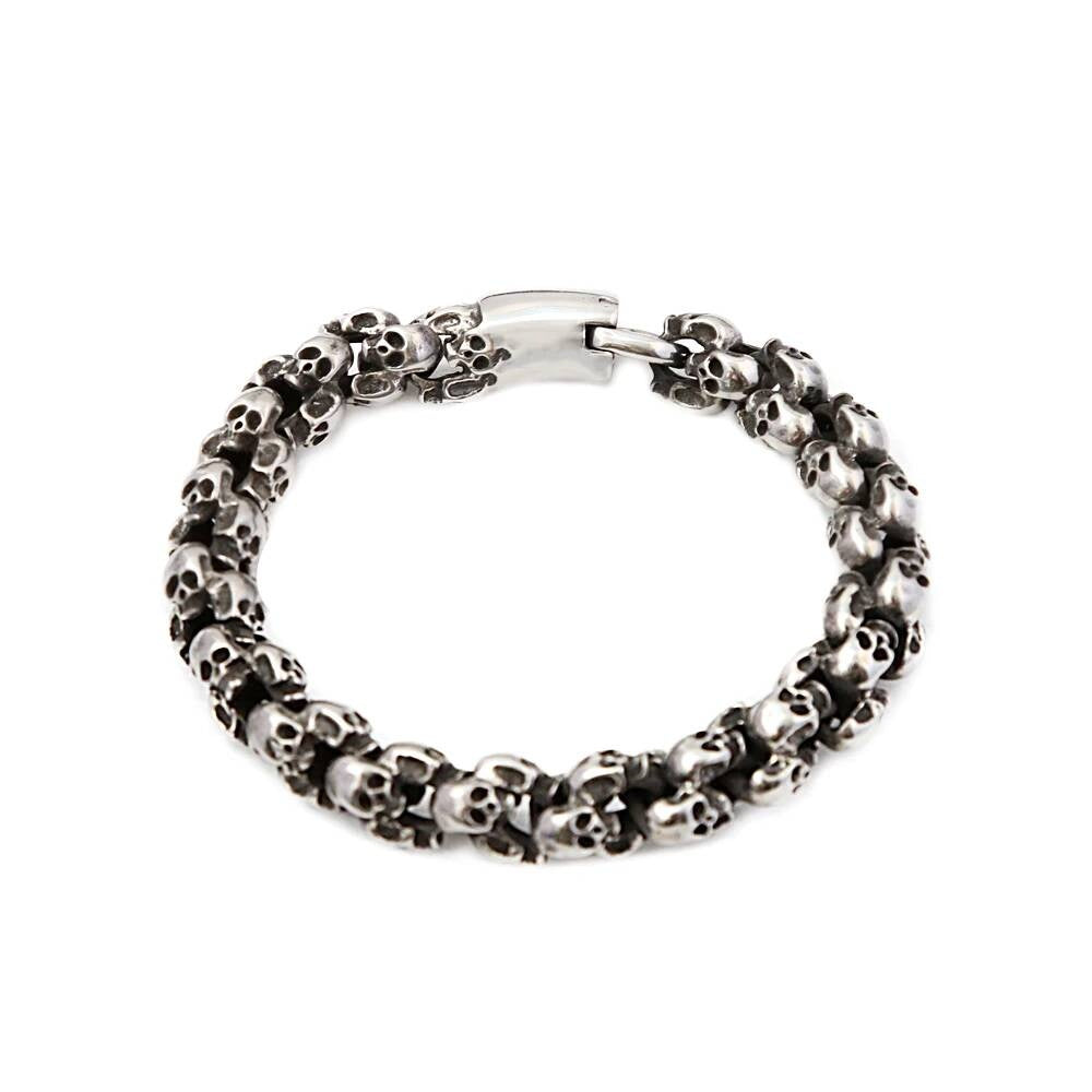 Double Layer Skull Bracelet for Men Gothic Punk Rock Heavy Metal Jewelry 316L Stainless Steel Biker Chain Style A 23cm