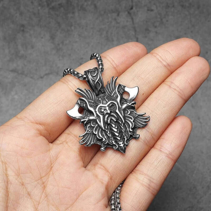 Men’s Viking Warrior Odin Pendant Necklace – 316L Stainless Steel Norse Jewelry