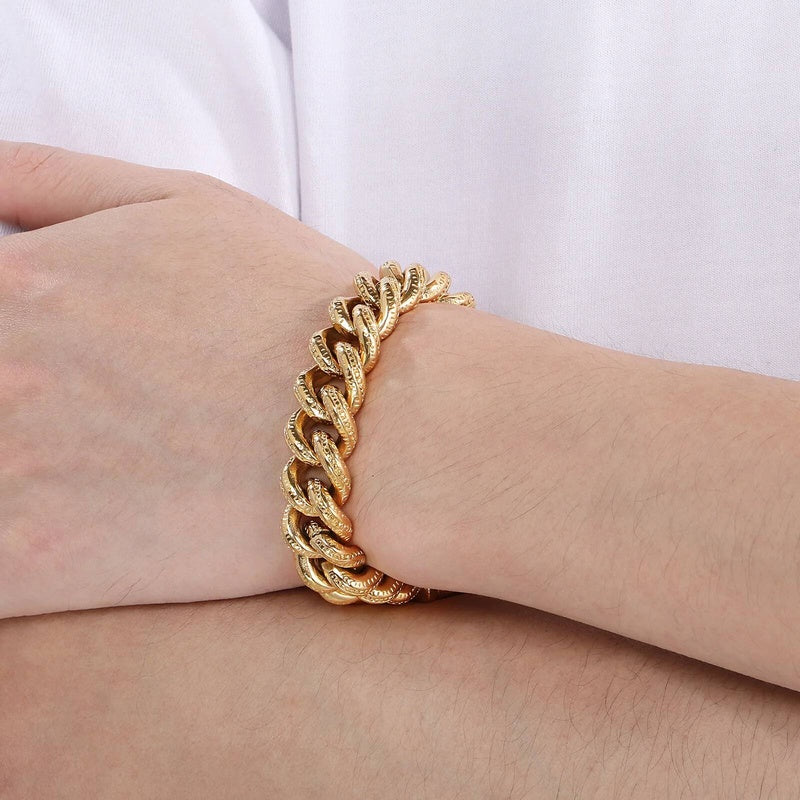 15mm Vintage Cuban Chain Bracelet With Skull Charm Clasp