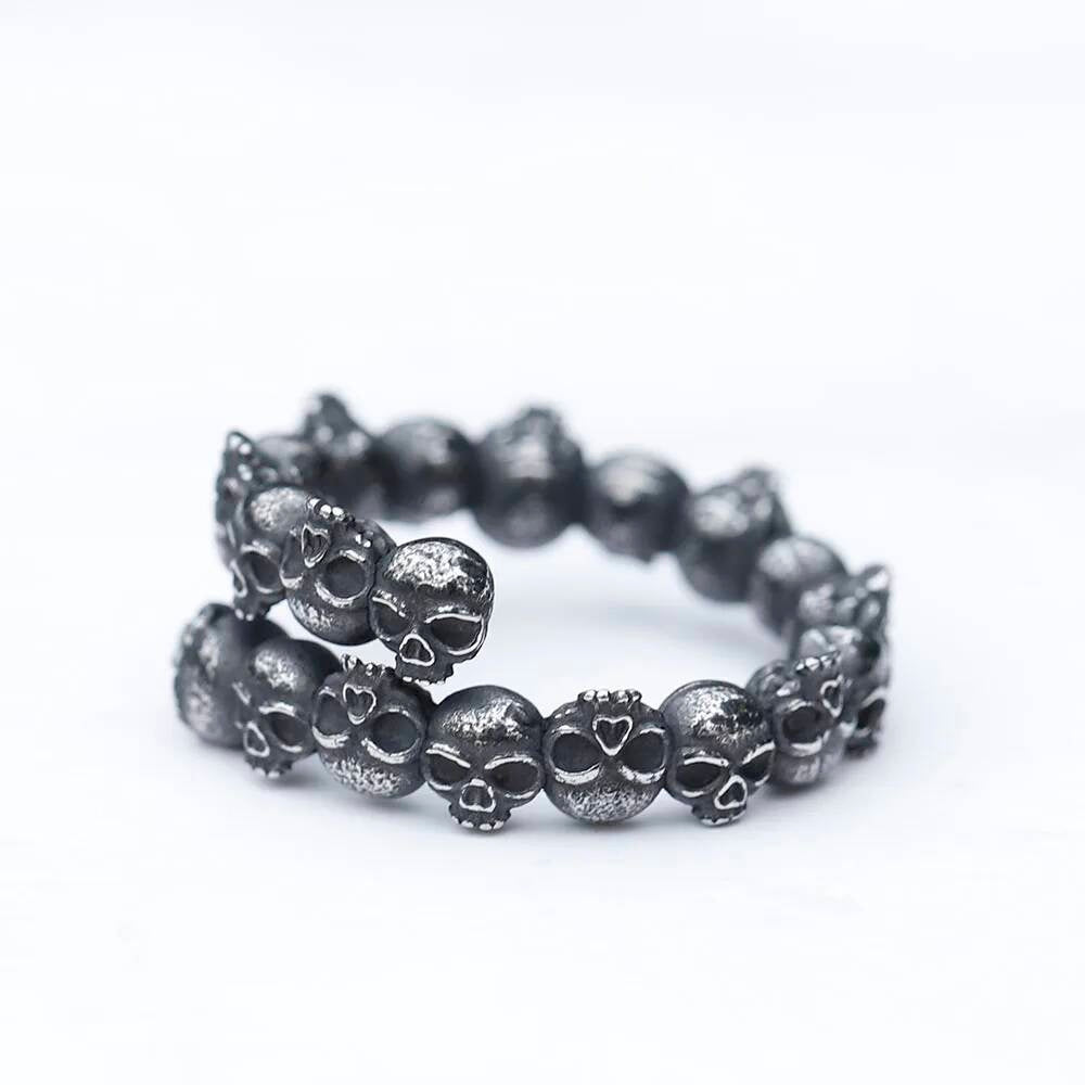 Skull Band Ring – Gothic Stainless Steel Double Row Biker Punk Jewelry