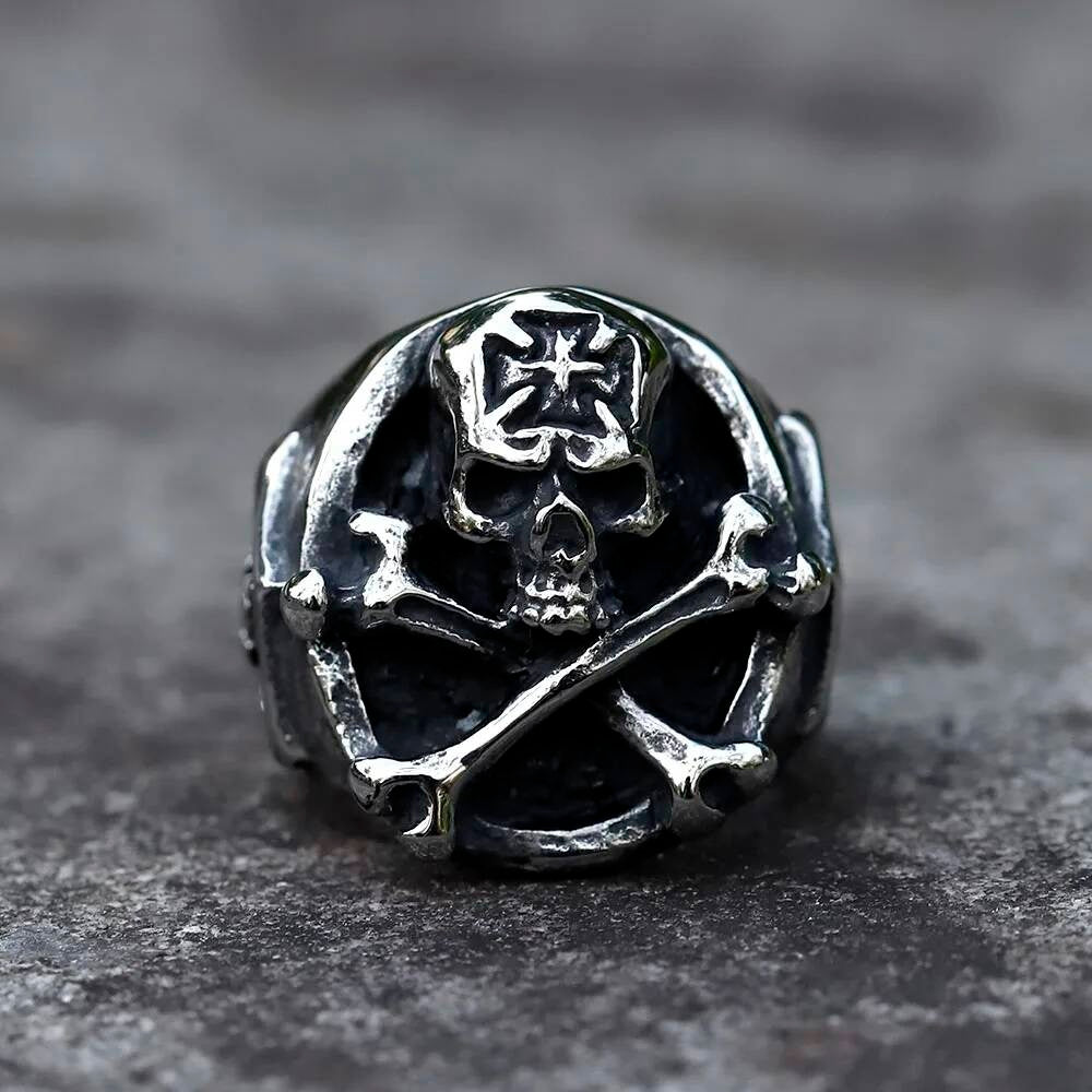 Retro Cross Skull Ring - Stainless Steel Punk Hip Hop Jewelry for Teens