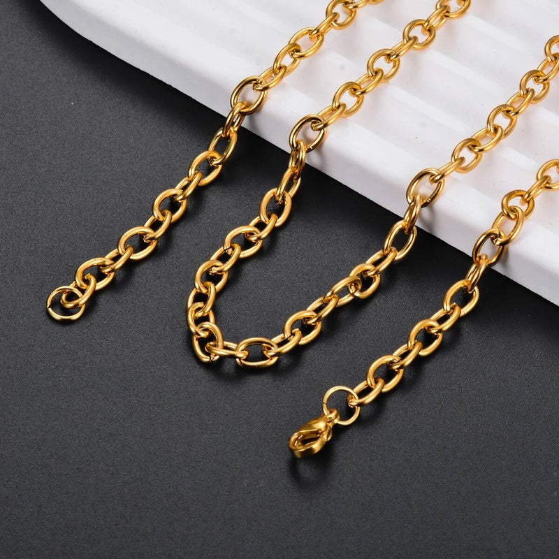 1Pc Width 2.5mm-5mm Gold Color Stainless Steel Round O Shape Chain For Women Men DIY Jewelry Making Bracelet Necklace