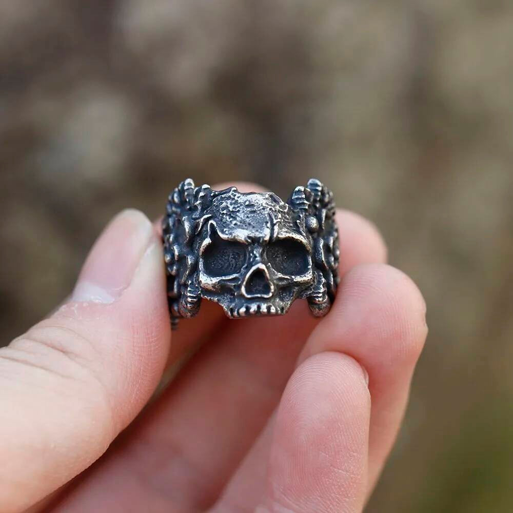 Santa Muerte Mandala Skull Ring - Heavy Stainless Steel Gothic Biker Jewelry