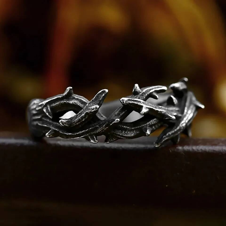 Jesus Crown of Thorns Ring - Black Vintage Stainless Steel Biker Couple Jewelry