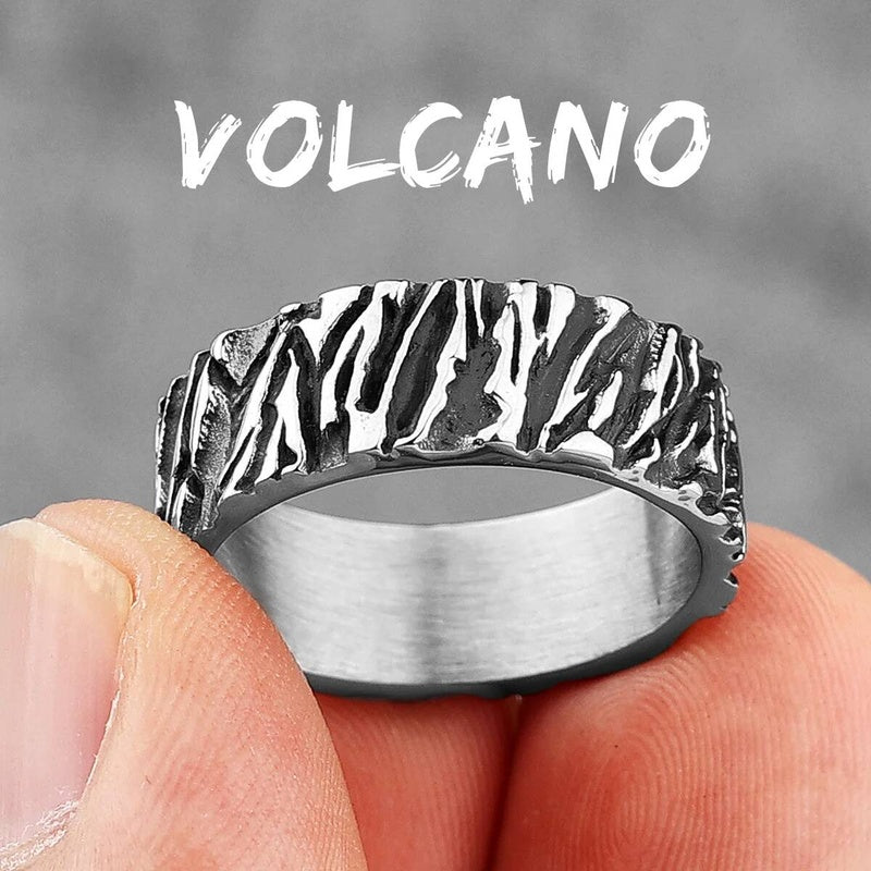 Vintage Black Volcano Ring 316L Stainless Steel Retro Jewelry for Men