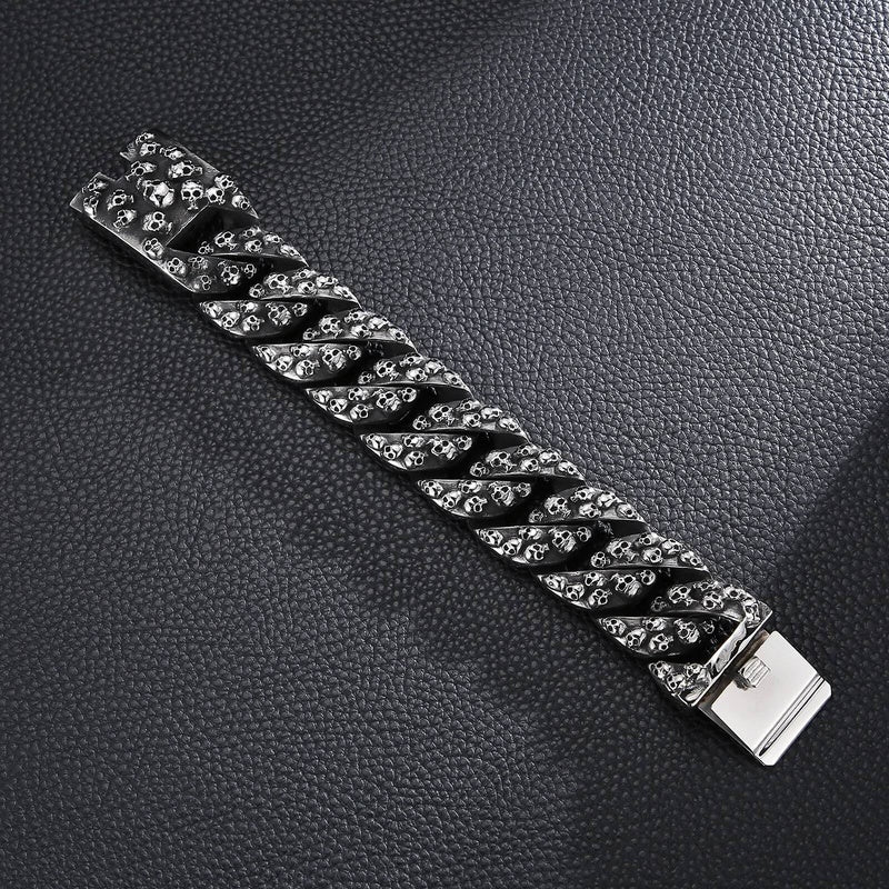 31m Large Ghost Head Cuban Bracelet Men 316L Stainless Steel Punk Skull Bone Jewelry