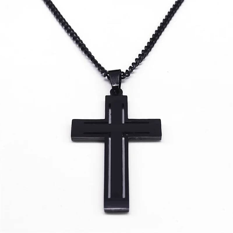 Goth Black Cross 316L Stainless Steel Pendant Chain Necklace For Men Women Jewelry Accessories