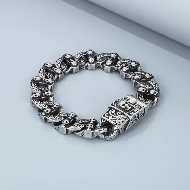 15mm Skull Bone Charm Link Chain Bracelet For Men 316L Stainless Steel Punk Jewelry