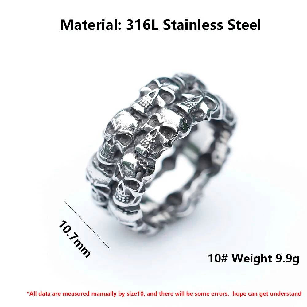 Aegishjalmur Skull Ring - Viking Symbol Stainless Steel Gothic Jewelry