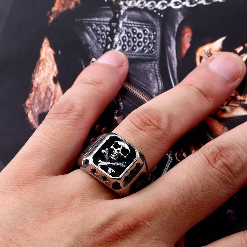 316L Stainless Steel Skull Crossbones Ring Gothic Punk Biker Jewelry