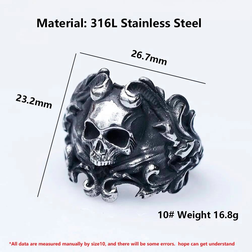 Caarium Skull Devil Ring - Gothic Stainless Steel Decorative Pattern Jewelry