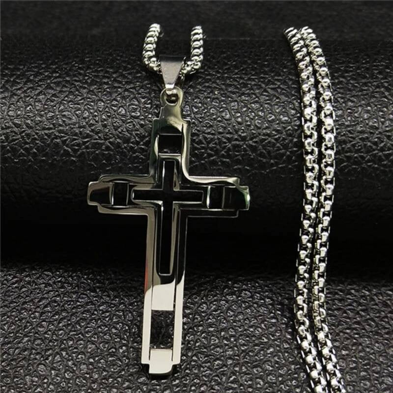Stainless Steel Hollow Cross Necklace Chain Pendant For Men Women Religion Jewelry Accessories