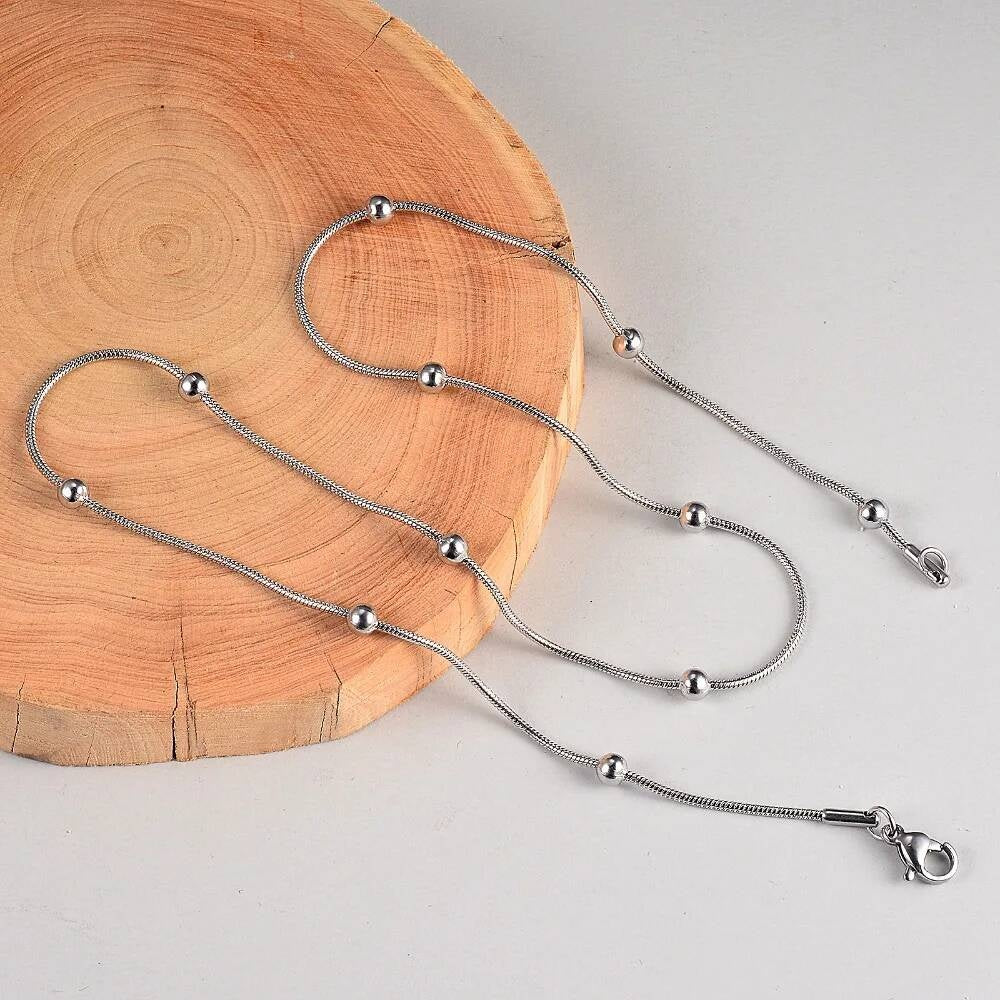 1 piece Width 1.2mm Snake Round Beads Chain & Link Necklaces Jewelry Stainless Steel Choker Necklace For Women Collier