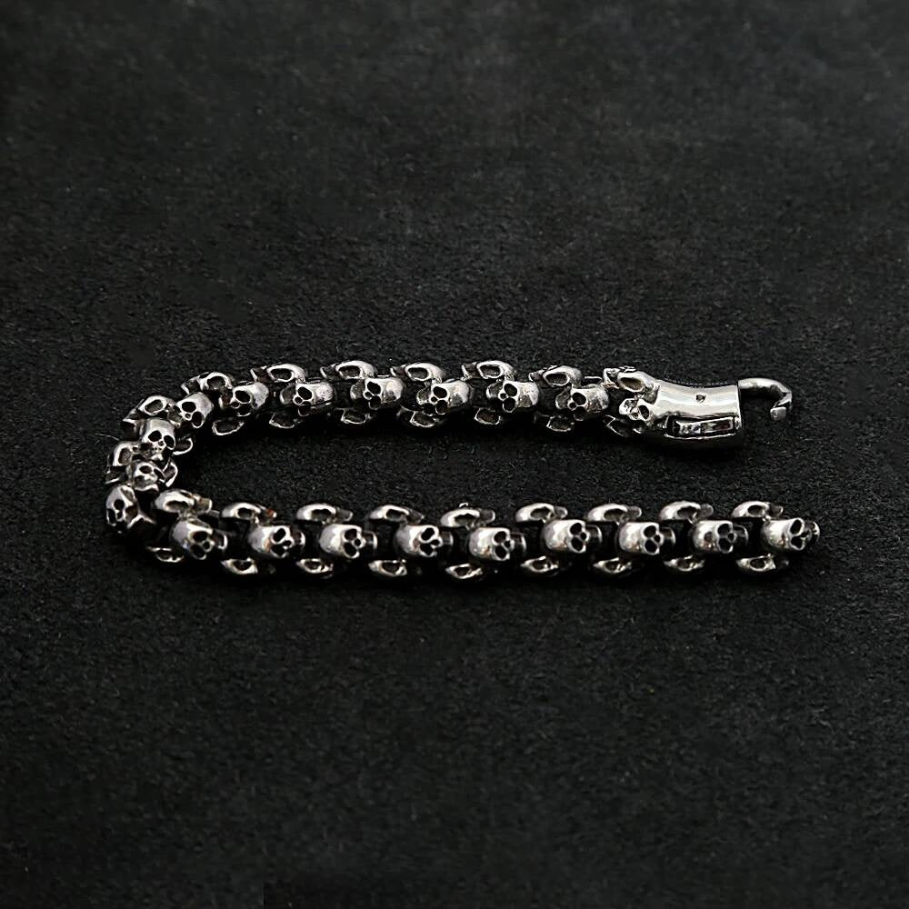Double Layer Skull Bracelet for Men Gothic Punk Rock Heavy Metal Jewelry 316L Stainless Steel Biker Chain