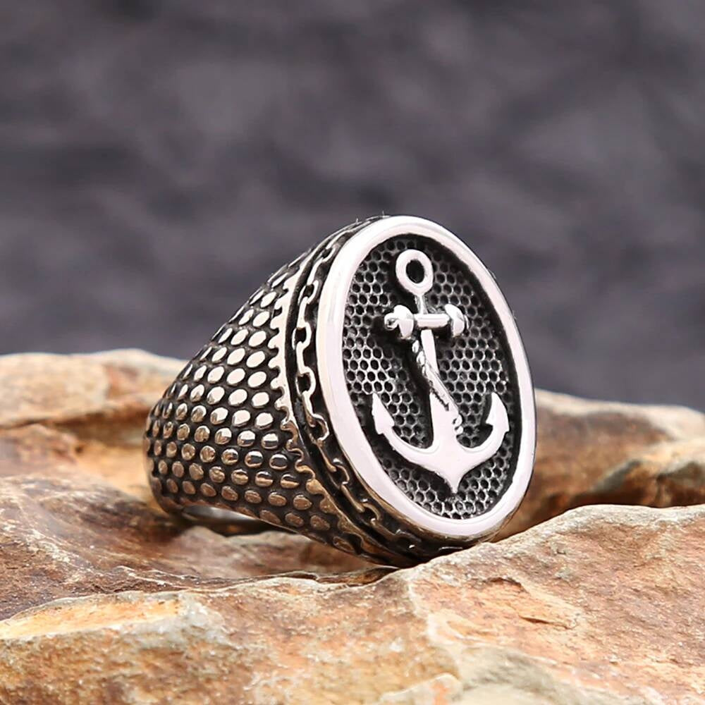 Viking Anchor Dot Ring - Stainless Steel Nautical Punk Amulet Jewelry Gift