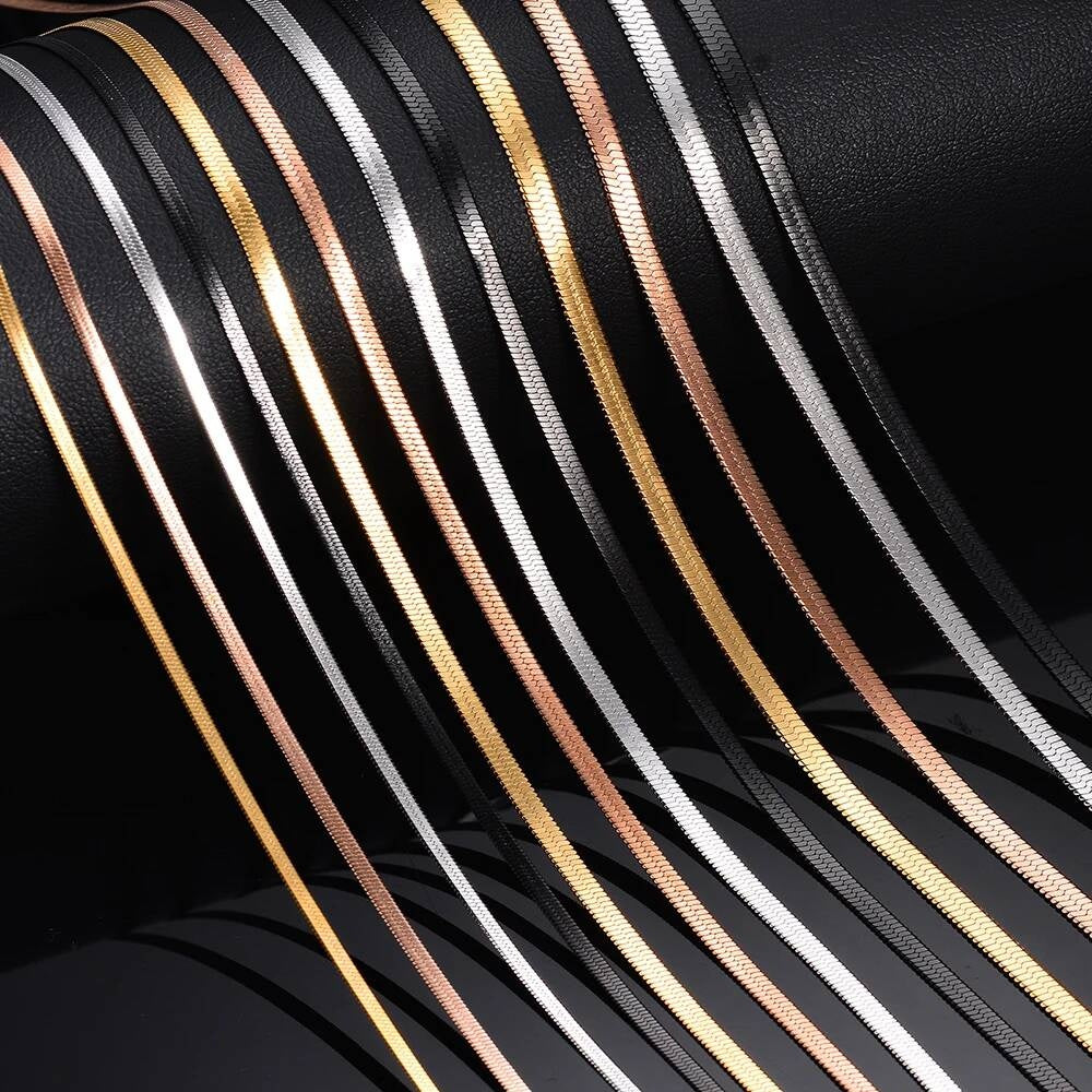 1 piece Width 2mm/2.5mm/3mm/4mm Stainless Steel Herringbone Flat Snake Chain Men Women Necklace Jewelry Not allergic