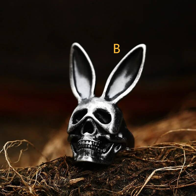 Rabbit Skull Men's Ring - Halloween Gothic Stainless Steel Biker Jewelry B