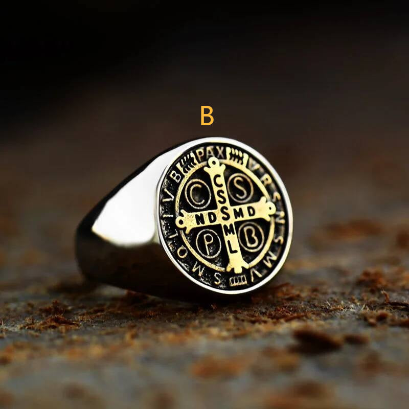 316L Stainless Steel St. Benedict Cross Ring Vintage Religious Band