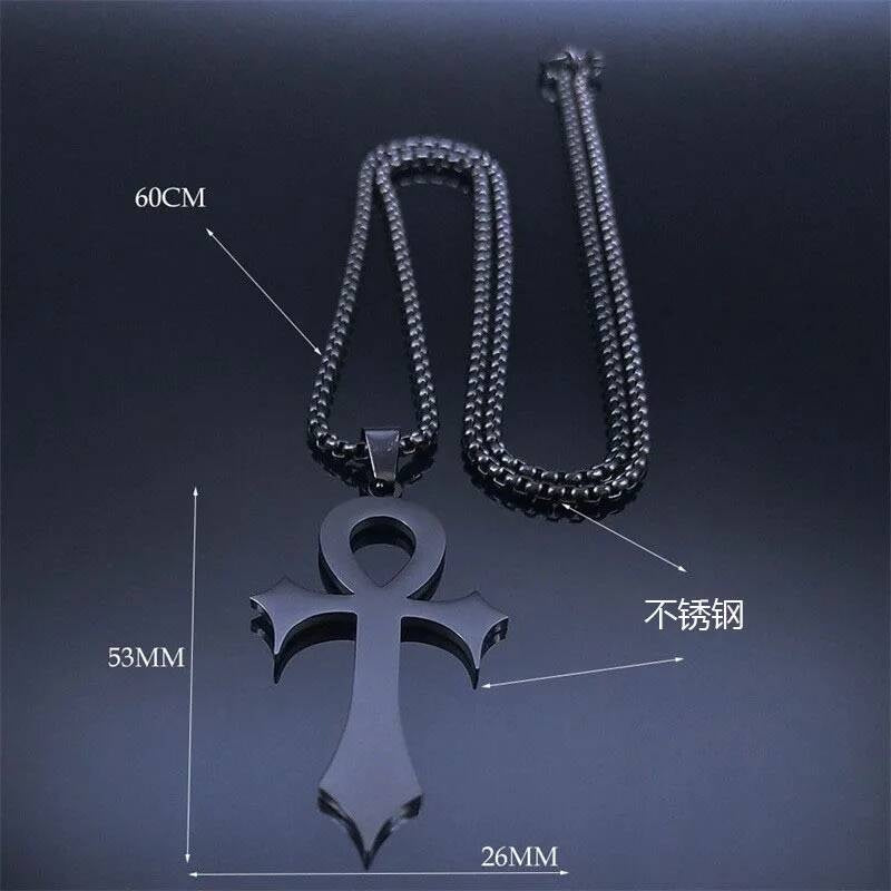 Goth Necklace Stainless Steel Ancient Egypt Anka Cross Pendant With Chain For Men Women Gothic Accessories