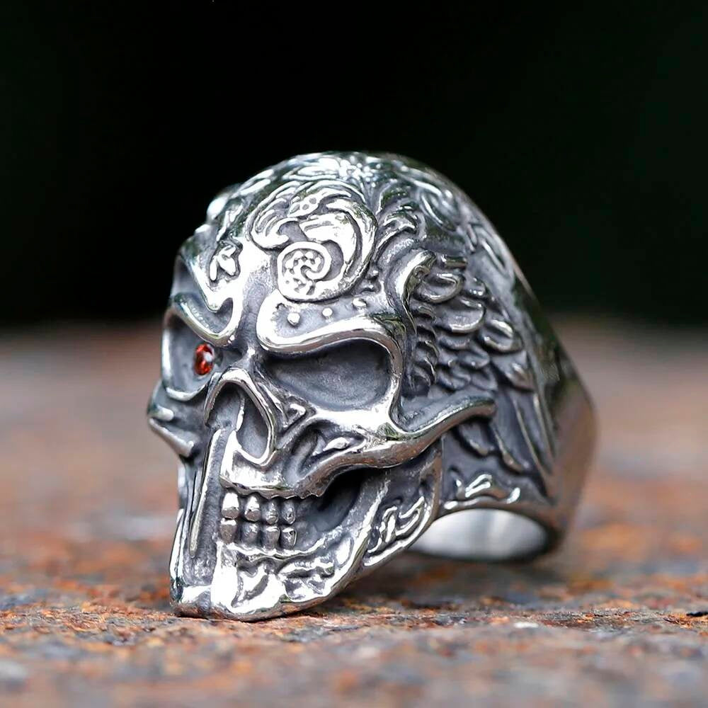 Detailed Skull Signet Ring - Stainless Steel Biker Punk Fashion Jewelry Gift