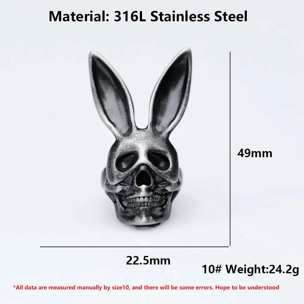 Retro Rabbit Skeleton Gothic Ring Punk Motorcycle